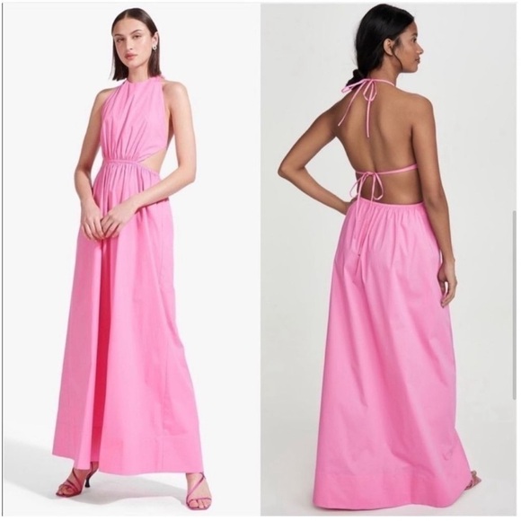 STAUD Apfel Pink Halter Cutout Sleeveless Maxi Dress - Picture 2 of 16